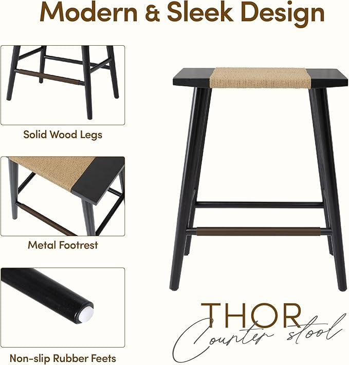 Thor Wicker Counter Height Wooden Counter Stool - Image 3