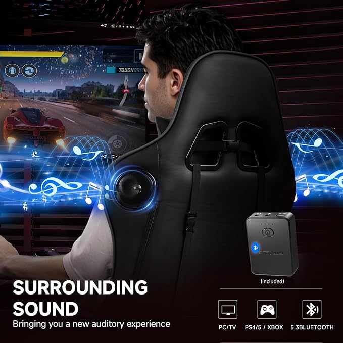 GTPLAYER Gaming Chair with Bluetooth Speakers and Footrest, Ergonomic Gamer - Image 4