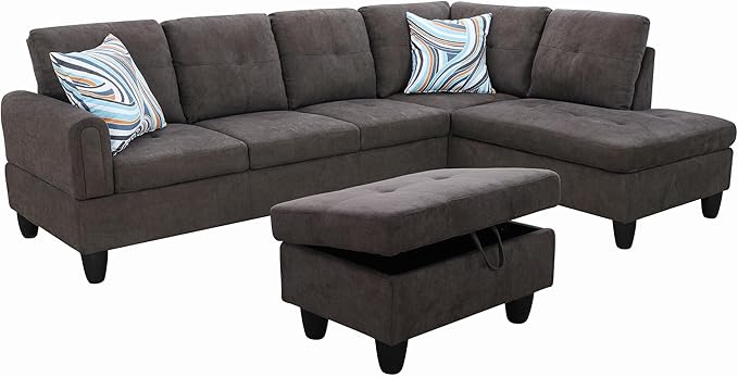 Couches for Living Room Modern L Shaped Couch Comfy Fluffy Fabric 3 Pieces - Image 3