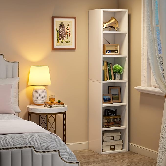 LITTLE TREE 70.9 Inch Tall Narrow Bookcase, Corner Bookshelf 6 Tier Cube - Image 4