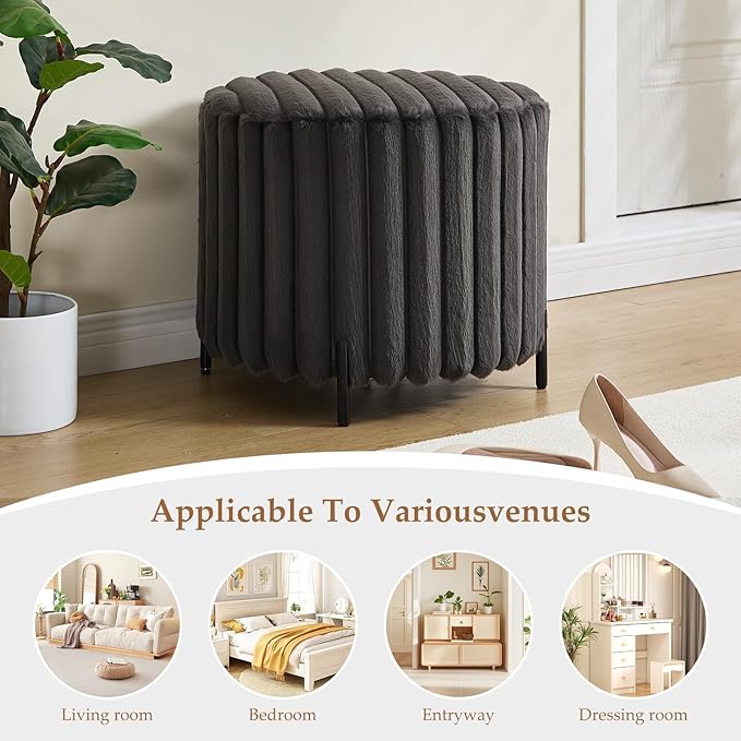 Furniliving Modern Round Ottoman, Large Size Bedroom Ottoman Footstool Round - Image 5