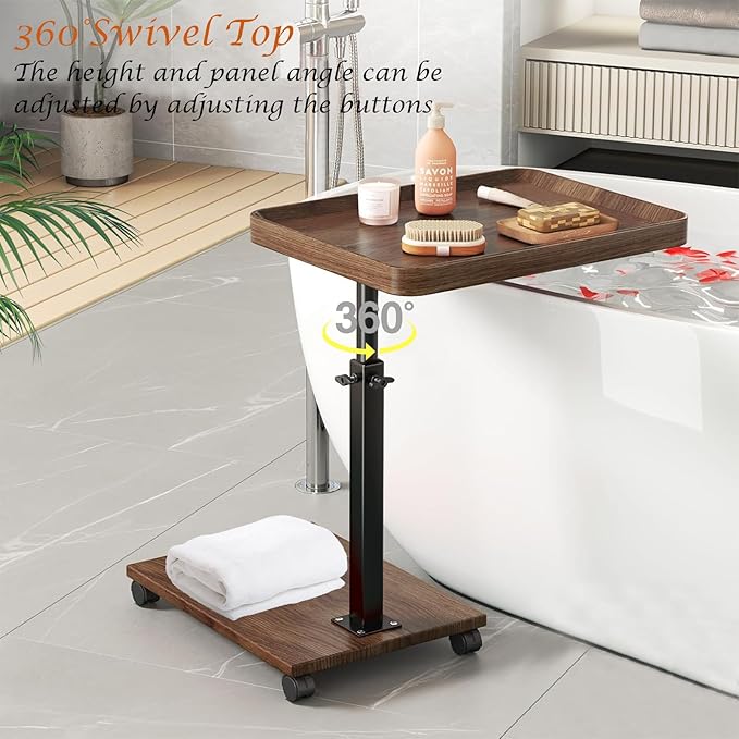 C Table End Table Adjustable Height, 360°Swivel TV Tray Table - Image 7