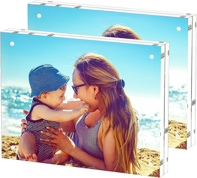 HELPLEX Acrylic Frames, 2 Pack 8.5x11, 24mm Thicker Frameless Clear Frame by HELPLEX