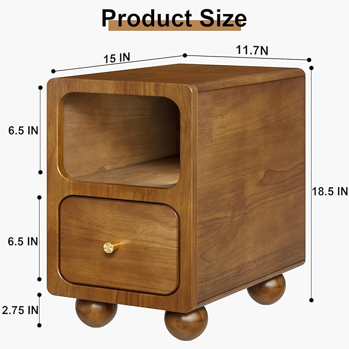 Solid Wood Nightstand, Narrow Night Stand - Image 3