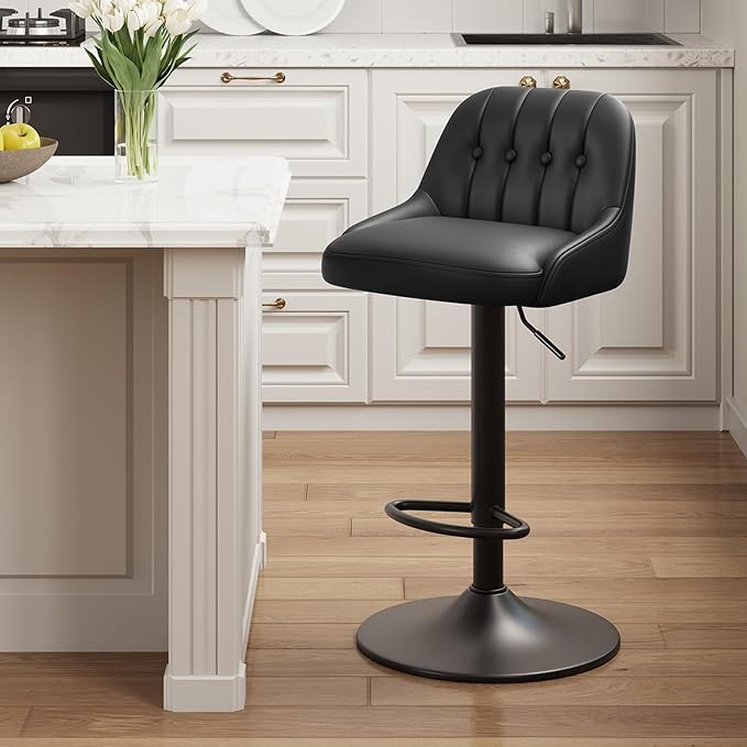 Bar Stools Set of 1, Swivel Bar Chairs, Modern Adjustable PU Leather - Image 8