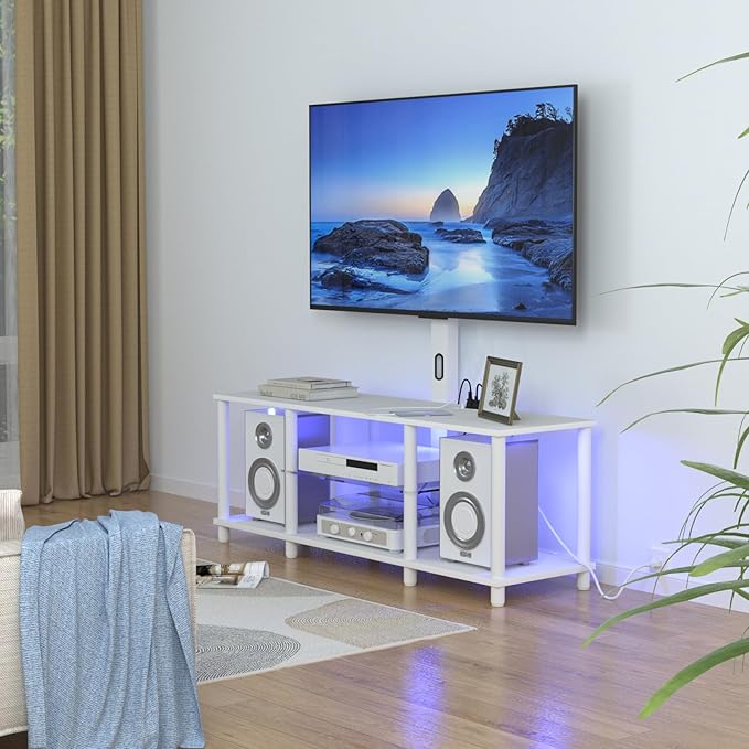 TV Stand with Mount and Led Light，White TV Stand with Power Outlets - Image 2