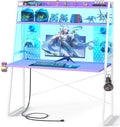 Gaming Desk with Hutch and LED Lights, Gaming Computer Desk with Power Outlets by Besiost