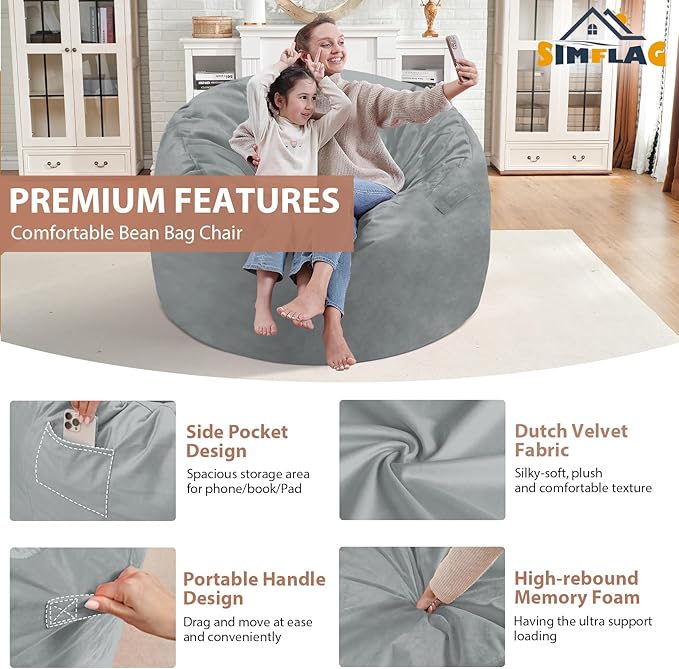 3FT Bean Bag Chair, Comfy Bean Bag Chairs - Image 4