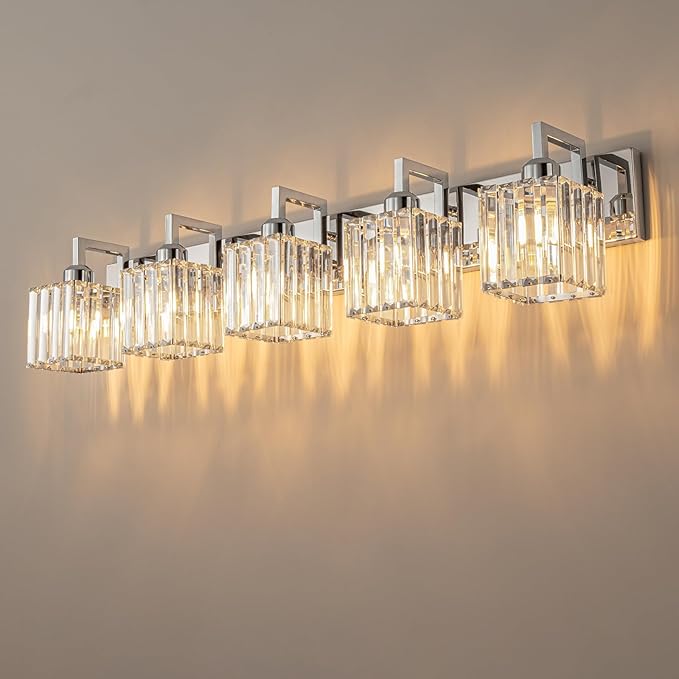 Modern Bathroom Vanity Light 5-Lights Chrome Crystal Wall Lamp Bathroom Modern by FDPBY
