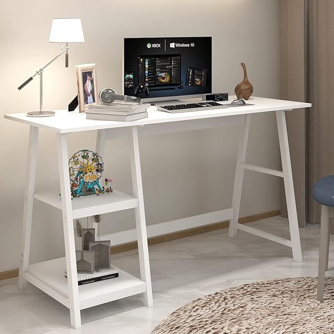 Natwind 47" White Desk with 2-Tier Storage Shelves, Home Office Computer Desk - Image 6