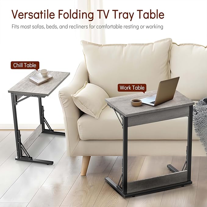 Tatub 24" Folding C Shaped End Table Set of 2, Small Sofa Side Laptop Desk - Image 4