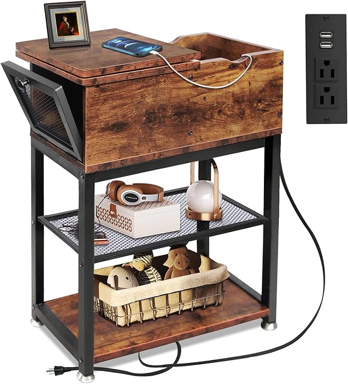 Flip Top End Table for Living Room, 28 inch Side Table, Narrow Side Table by TooCust