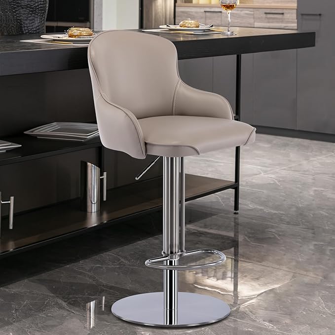 Black Titanium Stainless Steel Bar Stools, Grade Modern Leather Bar Chair by AULIFE