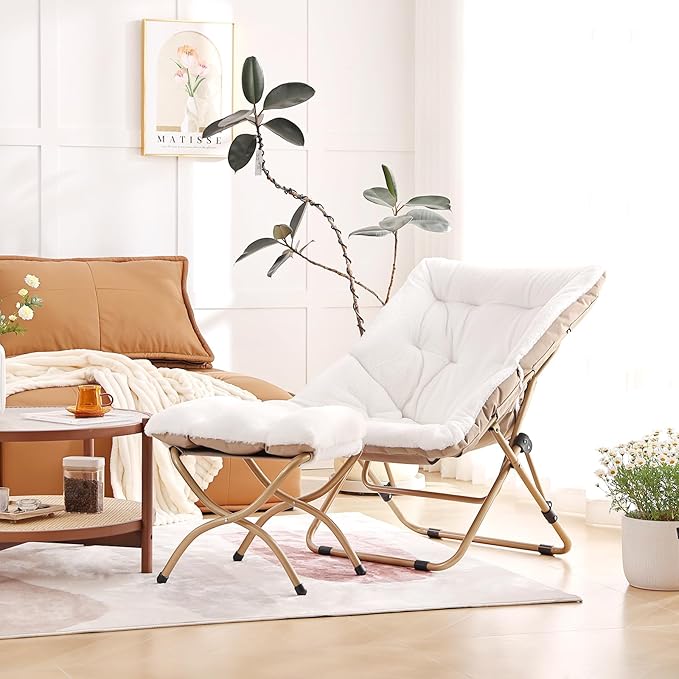 Comfy Folded Chair with Ottoman, Oversized Folding Faux Fur Chair Soft Furry - Image 6