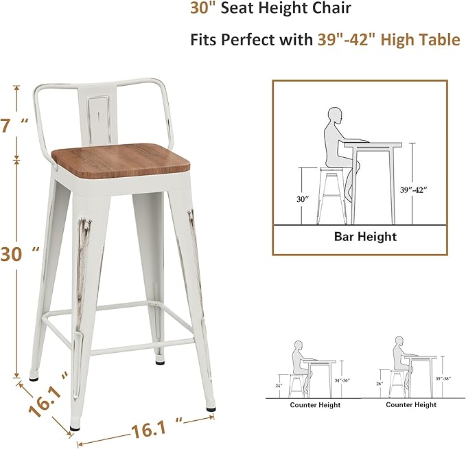WENTMENT Bar Stools Set of 4 Counter Height Bar Stools Metal Barstools - Image 2