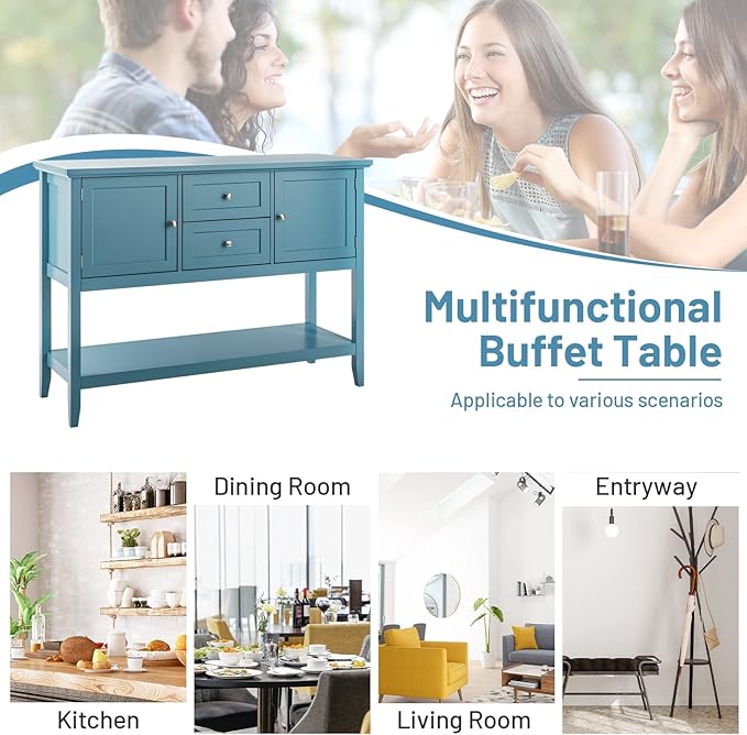 COSTWAY Buffet Sideboard, with 2 Wood Storage Drawers & Open Shelf, Console - Image 8