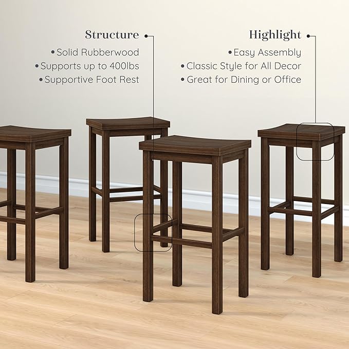 Grain & Grove Smith Collection Set of 4 Solid Wood Bar Stools, 30 inch - Image 4