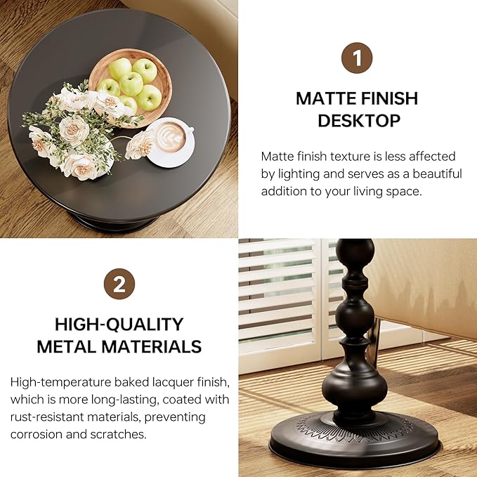 XIV Metal Small Round Side End Table, Vintage Matte Coffee Drink Cocktail Table - Image 4