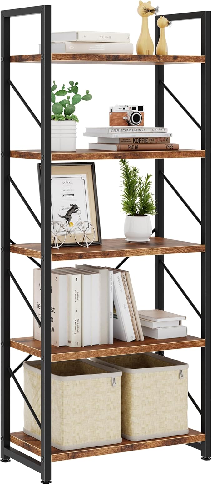 Bookshelf, 5 Tier Bookshelves, Home Office Bookcase Shelf Storage Organizer by Shintenchi