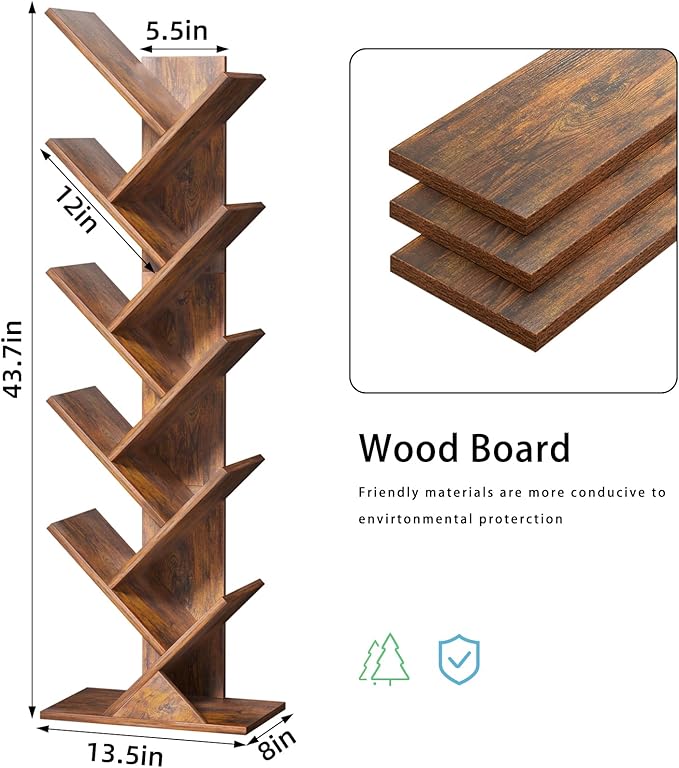 10 Tier Tree Book Shelf, Floor Standing Wood Bookshelf - Image 3