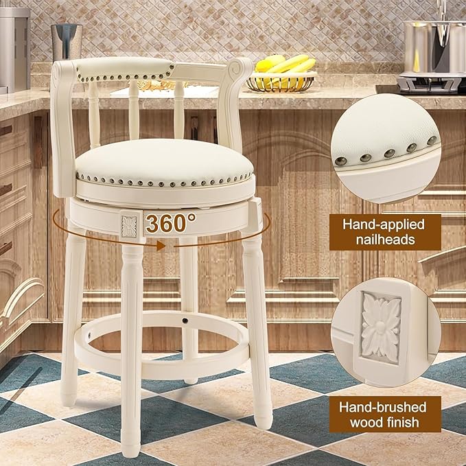 Cow top Leather Wooden Bar Stools, 360 Degree Swivel Bar Height Chair - Image 4
