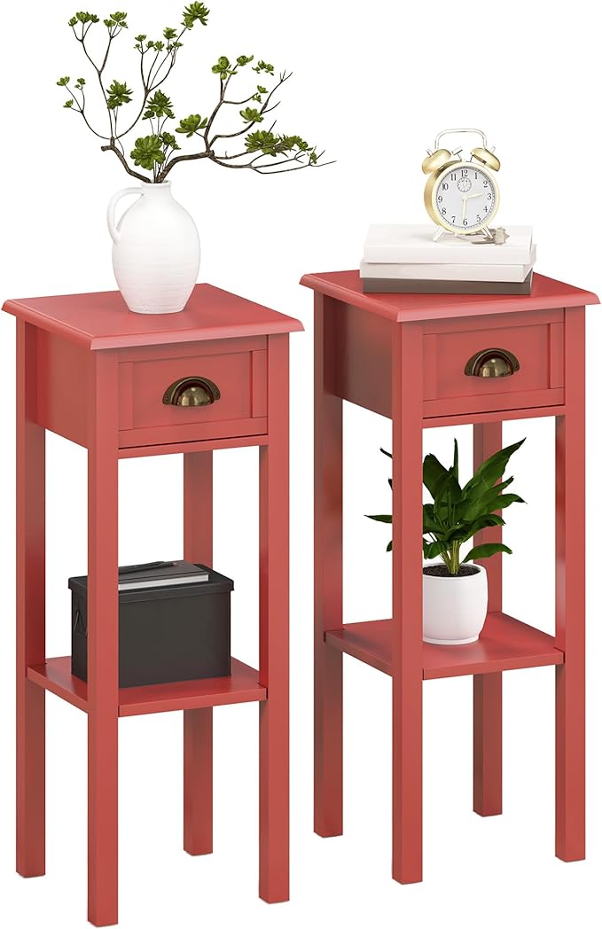 HOMCOM 2-Tier Side Table with Drawer, Narrow End Table with Bottom Shelf by HOMCOM