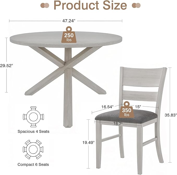 VECELO Peatuk 4-Piece Solid Wood Dining Table Set - Image 2