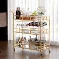 TONGMO Gold Bar Carts with 3 Tier Mirror Shelves, Home Bar Cart with Wine Rack by TONGMO