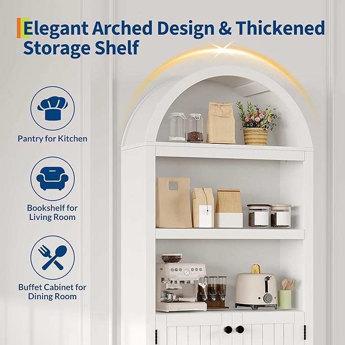 GAOMON 72'' Tall Arched Cabinet, 5 Tier Arched Bookshelf - Image 3