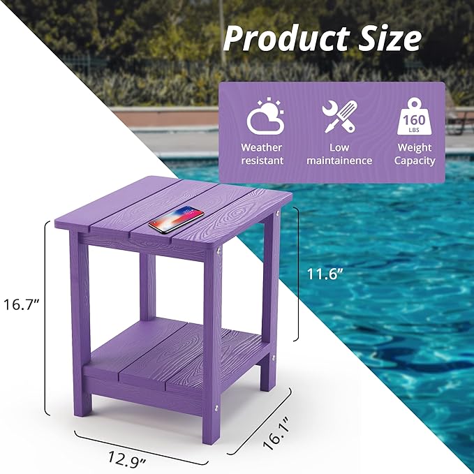 LUE BONA Adirondack Outdoor Side Table, 2-Tier Purple HDPS Patio End Table - Image 2