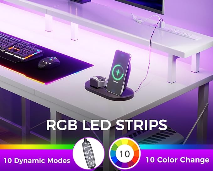 ODK 48 Inches Gaming Desk with LED Lights, Computer Desk with Monitor Stand - Image 4