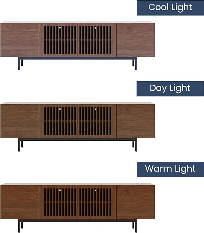 POVISON Mid Century Modern Sintered Stone TV Stand, Slatted Media Console TV - Image 4