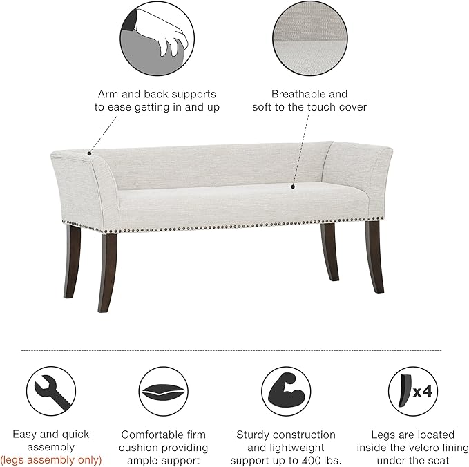 Madison Park Accent Bench for Living Room, Upholstered - Image 6