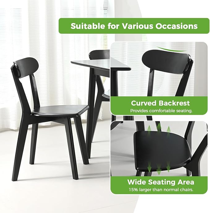 DELAVIN Soild Wood Dining Chairs Set of 2, Oak Wood Kitchen Chairs, Mid Century - Image 6