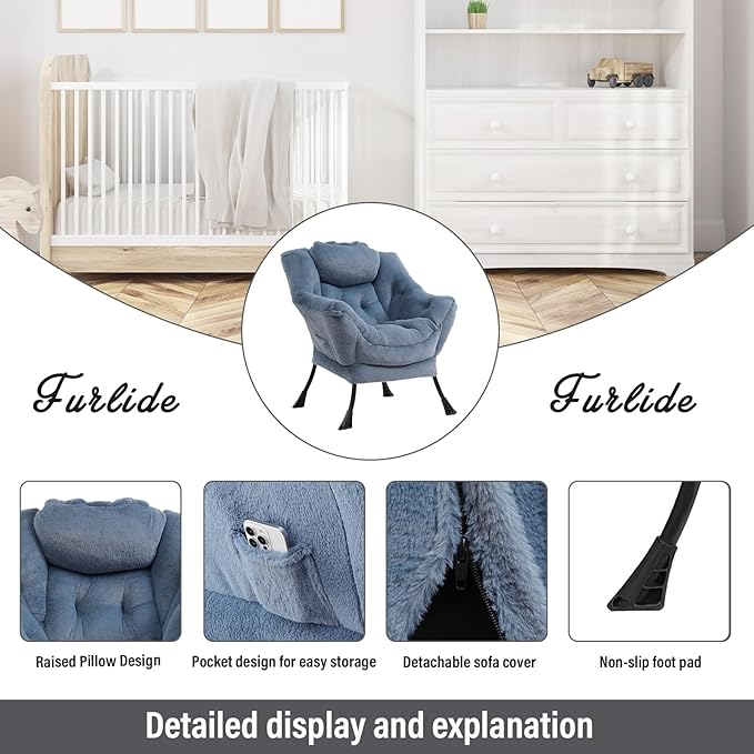 Lazy Chair with Ottoman, Modern Chair with Folding Footrest, Lounge Accent Chair - Image 4