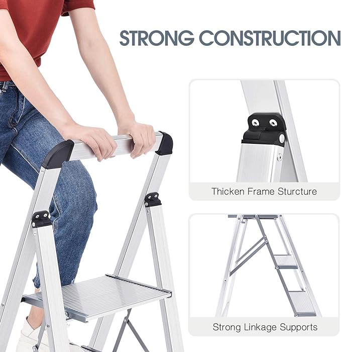 KINGRACK Aluminium 3 Step Ladder, Lightweight Step Stool - Image 5