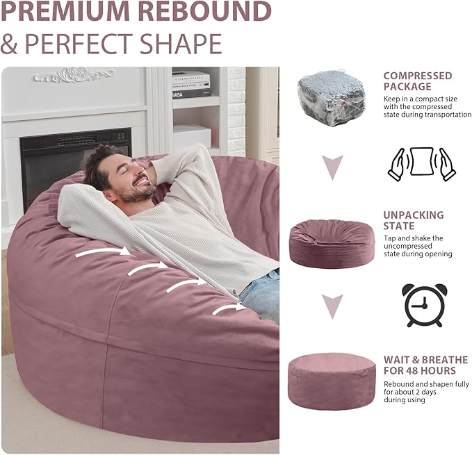 6FT Bean Bag Chair, Large Bean Bag Chairs - Image 5