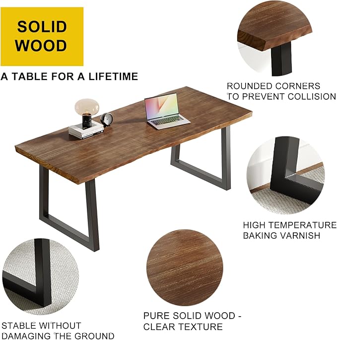 Solid Wood Computer Desk, Rustic Style 55-inch Large Office Desk- Modern Gaming - Image 5