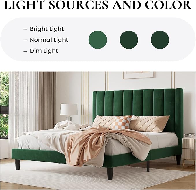 SHA CERLIN Twin Bed Frame/Velvet Upholstered Platform Bed Frame - Image 5