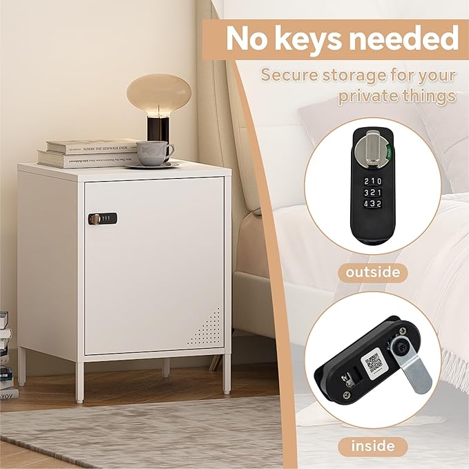 Metal Locker End Table Single Door Nightstand Lockable Bedside Table Storage - Image 4