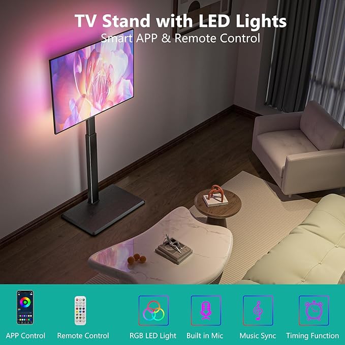 WALI Floor TV Stand with LED Lights, Tall TV Stand Mount - Image 2