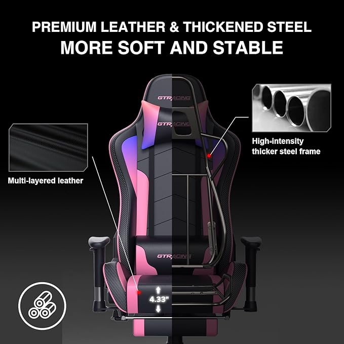 GTRACING Gaming Chair with Footrest Speakers Video Game Chair Bluetooth Music - Image 8