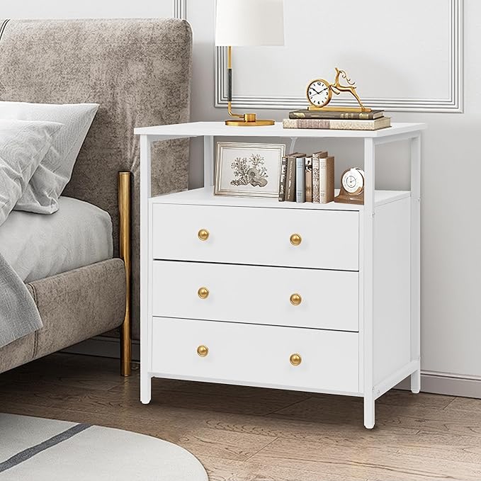 3 Wooden Drawers Night Stand, 27 Inch Wide Nightstand - Image 6