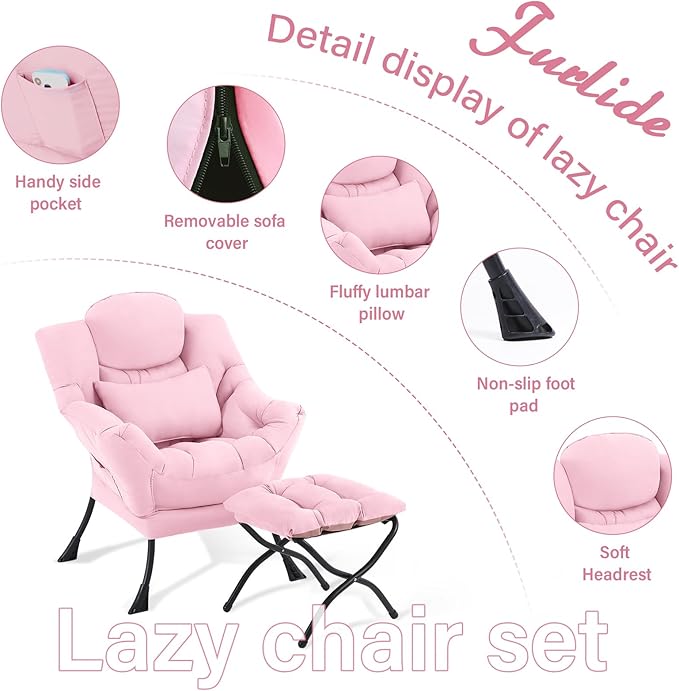 Lazy Chair with Ottoman, Modern Lounge Chair with Lumbar Pillow, Accent Cozy - Image 8