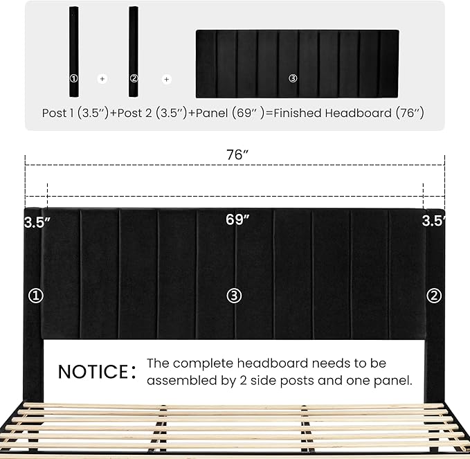 SHA CERLIN King Bed Frame/Velvet Upholstered Platform Bed Frame - Image 9
