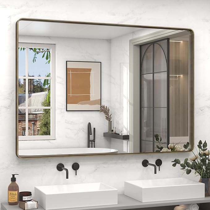 48x36 Bronze Framed Mirror for Wall, Bathroom Vanity Mirror by CHARMOR