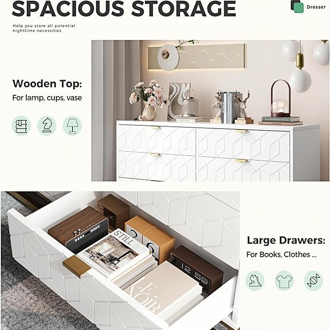 Dresser for Bedroom, 53.5" Large Dresser Organizer, 6 Drawer - Image 5