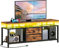 TV Stand with LED Light and Power Outlets, Entertainment Center with Fabric by Yatiney