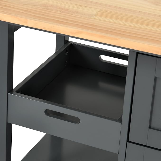YITAHOME Small Solid Wood Top Kitchen Island Cart on Wheels - Image 8