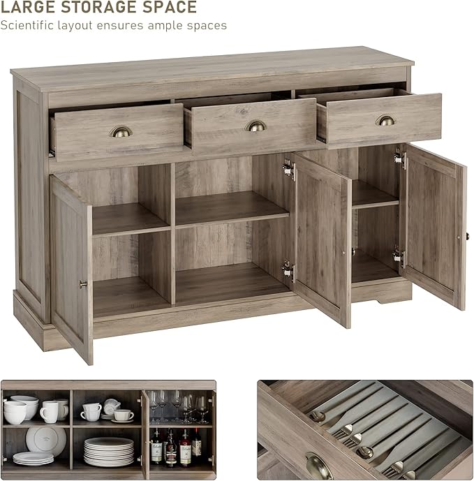 Keyluv Buffet Storage Cabinet, Sideboard Farmhouse Server Bar Wine Cabinet - Image 4